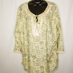 Onque Tropical  Island V Neck Tunic Top